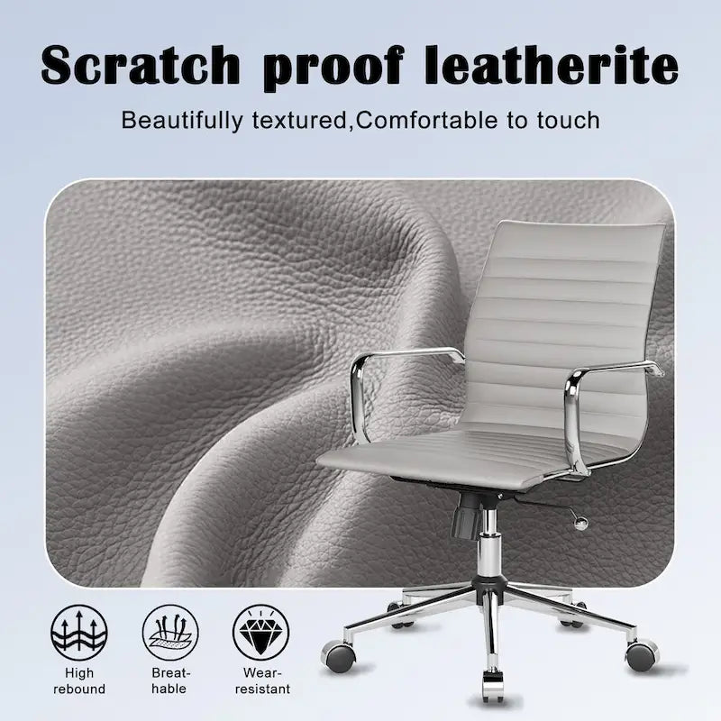 Chaise de bureau pivotante côtelée gris/blanc/noir/vert/marron avec accoudoirs, individuelle