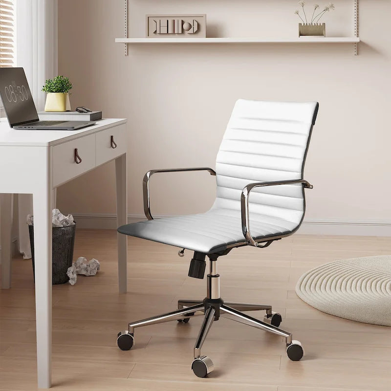 Chaise de bureau pivotante côtelée gris/blanc/noir/vert/marron avec accoudoirs, individuelle