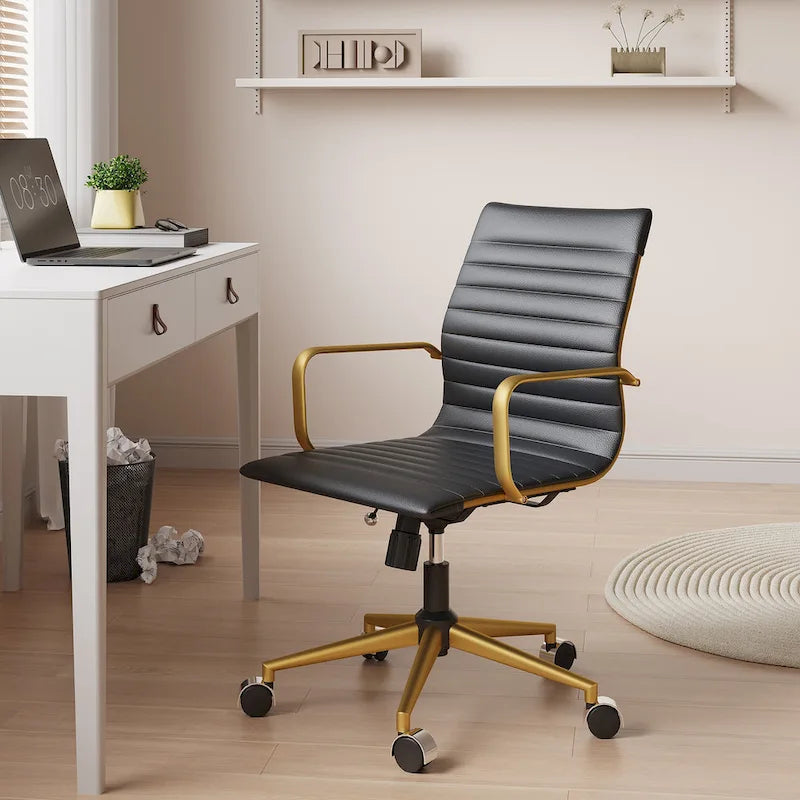Chaise de bureau pivotante côtelée gris/blanc/noir/vert/marron avec accoudoirs, individuelle