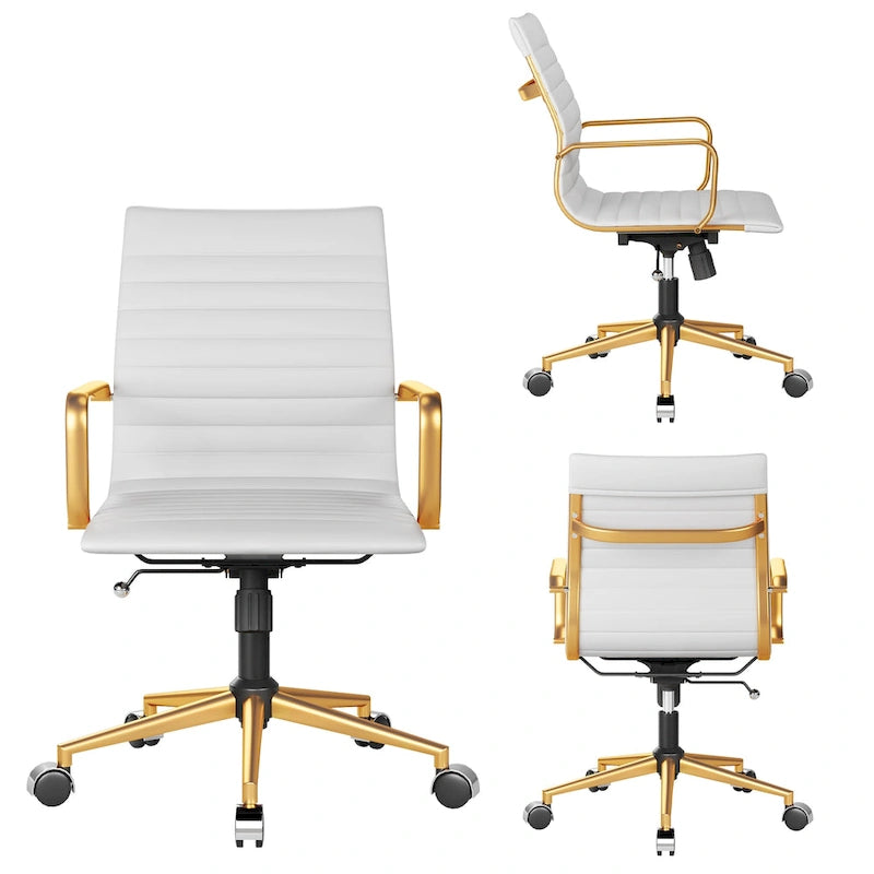 Chaise de bureau pivotante côtelée gris/blanc/noir/vert/marron avec accoudoirs, individuelle