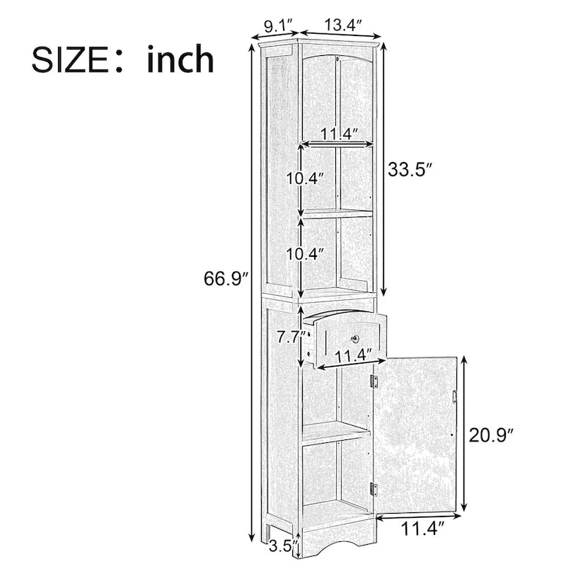 Meuble de rangement de salle de bain blanc peint avec tiroir et étagère réglable