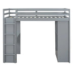 Lit mezzanine double gris avec étagères, bureau et lumière LED, pour 1 personne