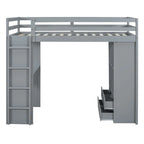 Lit mezzanine double gris avec étagères, bureau et lumière LED, pour 1 personne