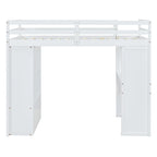Lit mezzanine double gris avec étagères, bureau et lumière LED, pour 1 personne