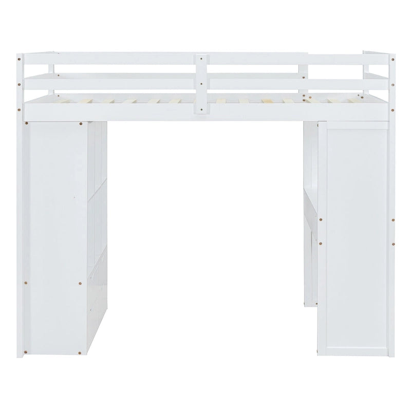 Lit mezzanine double gris avec étagères, bureau et lumière LED, pour 1 personne