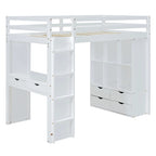 Lit mezzanine double gris avec étagères, bureau et lumière LED, pour 1 personne