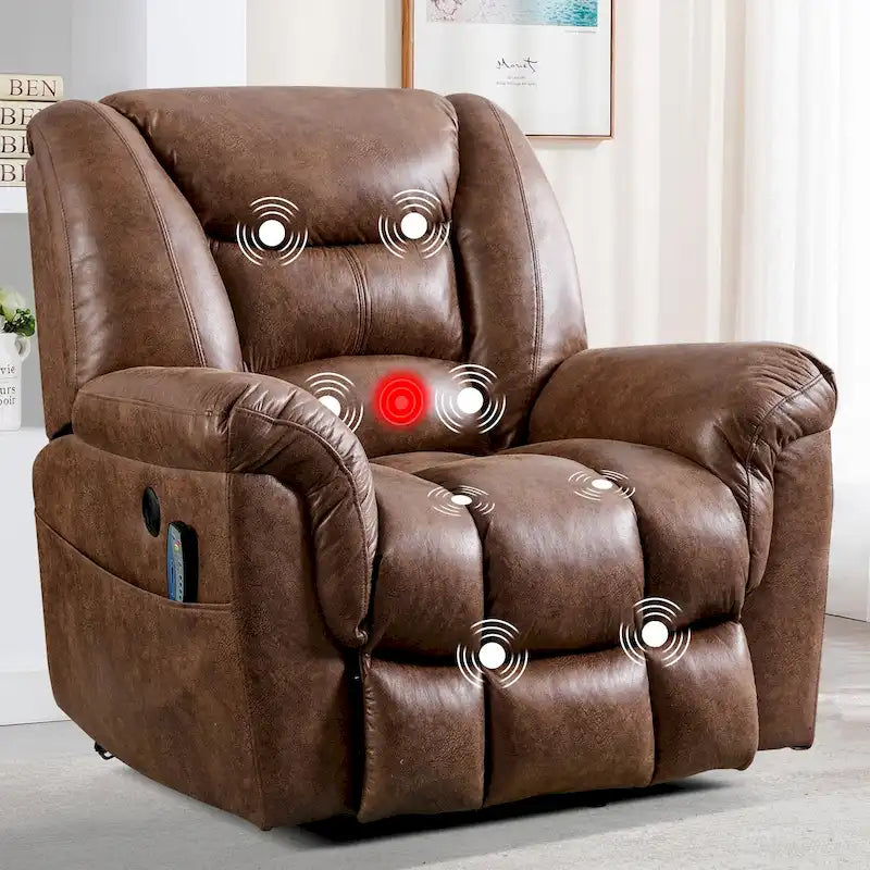 Fauteuil releveur électrique inclinable monoplace gris/brun avec chauffage et massage