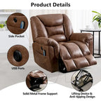 Fauteuil releveur électrique inclinable monoplace gris/brun avec chauffage et massage