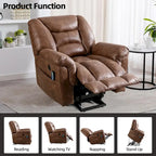 Fauteuil releveur électrique inclinable monoplace gris/brun avec chauffage et massage