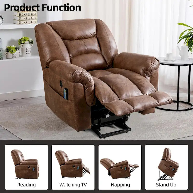 Fauteuil releveur électrique inclinable monoplace gris/brun avec chauffage et massage