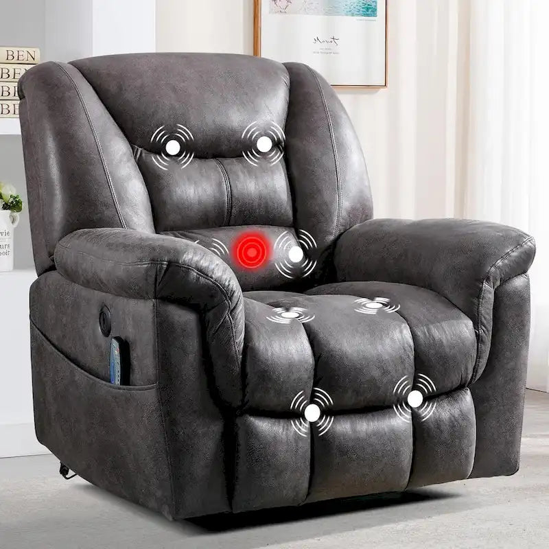 Fauteuil releveur électrique inclinable monoplace gris/brun avec chauffage et massage