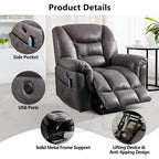 Fauteuil releveur électrique inclinable monoplace gris/brun avec chauffage et massage