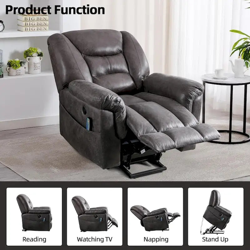 Fauteuil releveur électrique inclinable monoplace gris/brun avec chauffage et massage