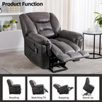 Fauteuil releveur électrique inclinable monoplace gris/brun avec chauffage et massage
