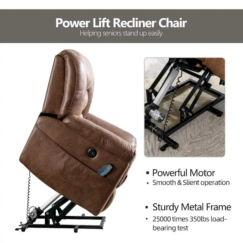 Fauteuil releveur électrique inclinable monoplace gris/brun avec chauffage et massage