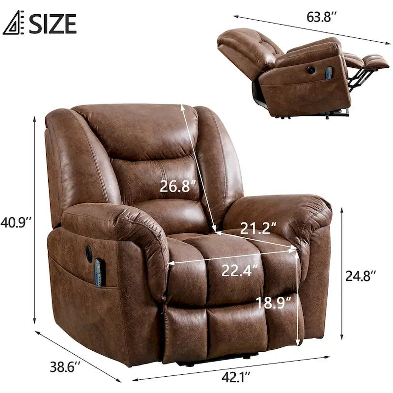 Fauteuil releveur électrique inclinable monoplace gris/brun avec chauffage et massage