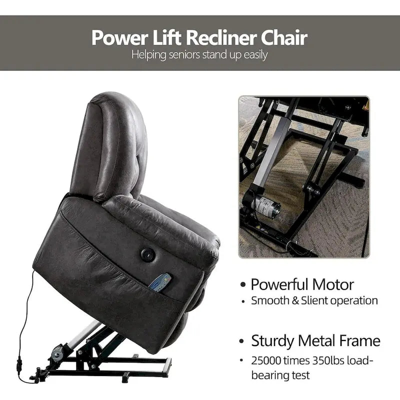 Fauteuil releveur électrique inclinable monoplace gris/brun avec chauffage et massage