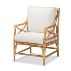 Fauteuil en rotin blanc et marron naturel, style bohème, une place