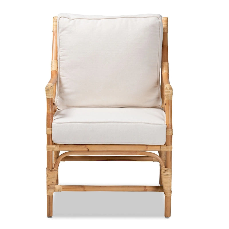 Fauteuil en rotin blanc et marron naturel, style bohème, une place