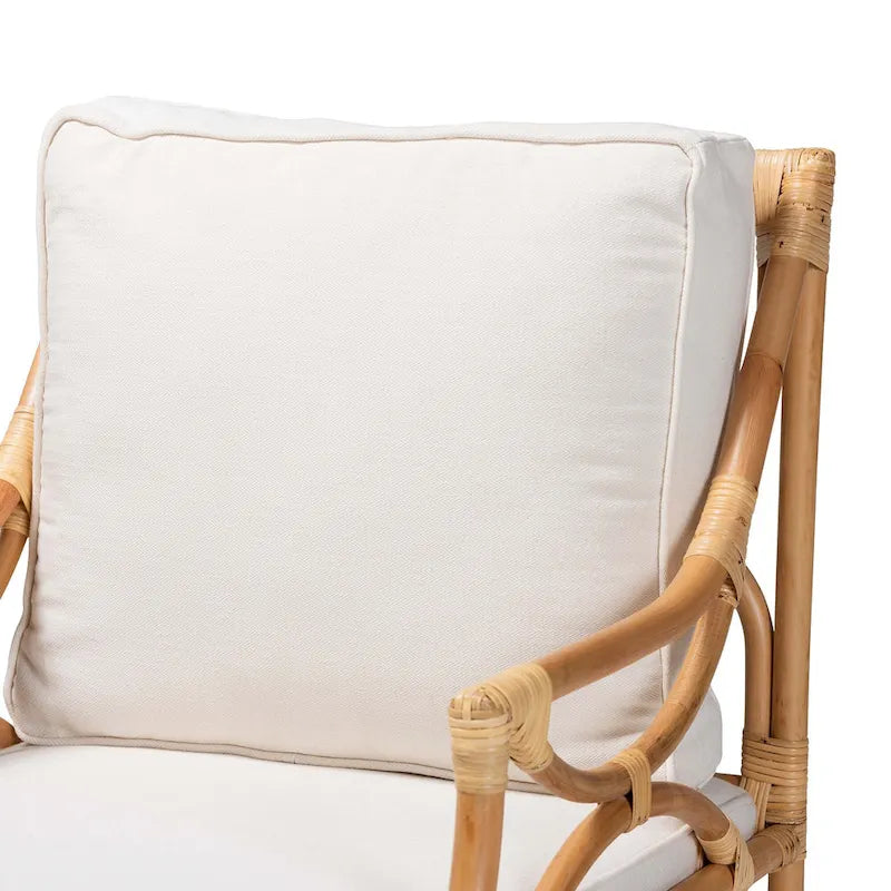 Fauteuil en rotin blanc et marron naturel, style bohème, une place