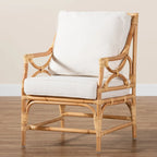 Fauteuil en rotin blanc et marron naturel, style bohème, une place