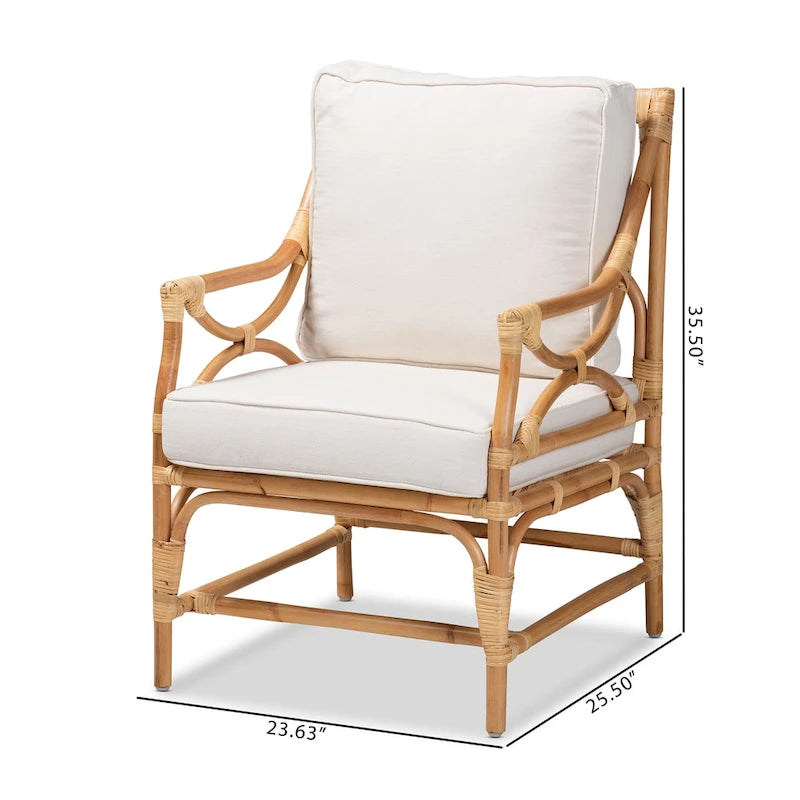 Fauteuil en rotin blanc et marron naturel, style bohème, une place