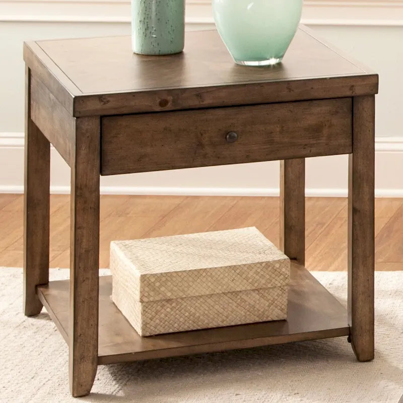 Table d'appoint en bois muscade avec tiroir et étagère, pour 1 personne