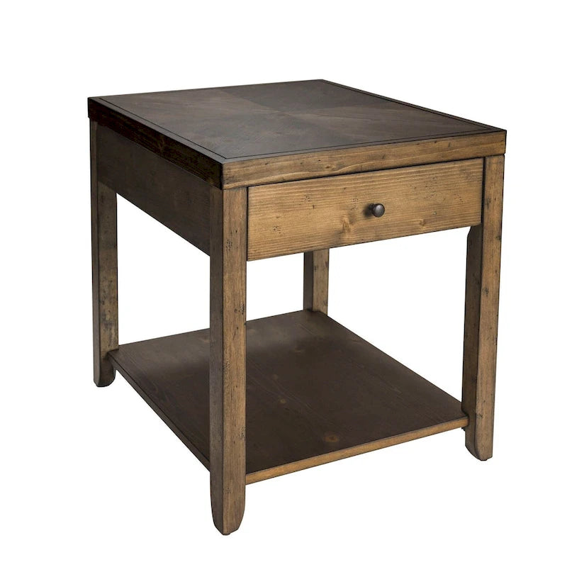 Table d'appoint en bois muscade avec tiroir et étagère, pour 1 personne
