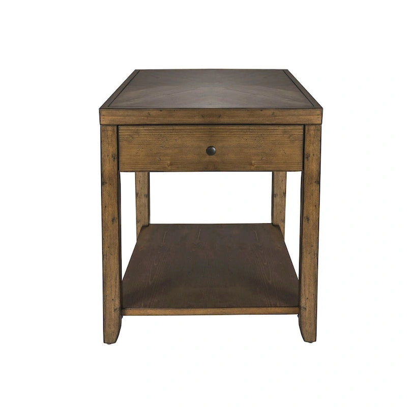 Table d'appoint en bois muscade avec tiroir et étagère, pour 1 personne