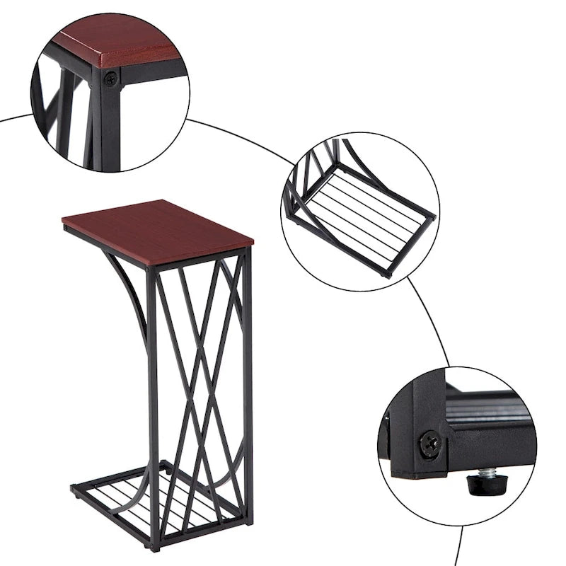 Table d'appoint en C marron, plateau en MDF, usage individuel