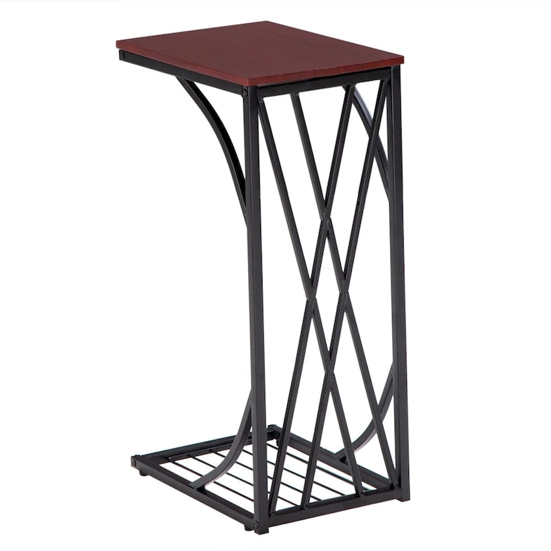 Table d'appoint en C marron, plateau en MDF, usage individuel