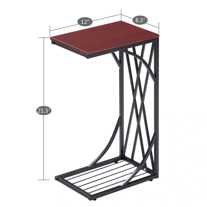 Table d'appoint en C marron, plateau en MDF, usage individuel