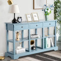 Table console bleu ciel / noir / blanc avec 3 tiroirs et une étagère, pour 1 personne
