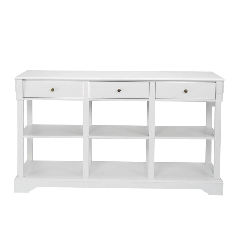 Table console bleu ciel / noir / blanc avec 3 tiroirs et une étagère, pour 1 personne