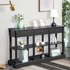 Table console bleu ciel / noir / blanc avec 3 tiroirs et une étagère, pour 1 personne