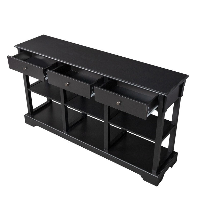 Table console bleu ciel / noir / blanc avec 3 tiroirs et une étagère, pour 1 personne