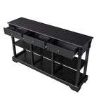 Table console bleu ciel / noir / blanc avec 3 tiroirs et une étagère, pour 1 personne