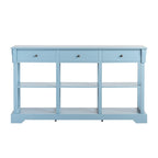 Table console bleu ciel / noir / blanc avec 3 tiroirs et une étagère, pour 1 personne
