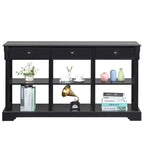 Table console bleu ciel / noir / blanc avec 3 tiroirs et une étagère, pour 1 personne