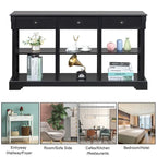 Table console bleu ciel / noir / blanc avec 3 tiroirs et une étagère, pour 1 personne