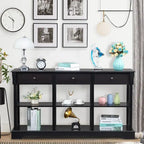 Table console bleu ciel / noir / blanc avec 3 tiroirs et une étagère, pour 1 personne