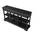 Table console bleu ciel / noir / blanc avec 3 tiroirs et une étagère, pour 1 personne