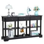 Table console bleu ciel / noir / blanc avec 3 tiroirs et une étagère, pour 1 personne