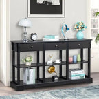 Table console bleu ciel / noir / blanc avec 3 tiroirs et une étagère, pour 1 personne