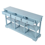 Table console bleu ciel / noir / blanc avec 3 tiroirs et une étagère, pour 1 personne