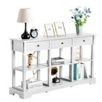 Table console bleu ciel / noir / blanc avec 3 tiroirs et une étagère, pour 1 personne