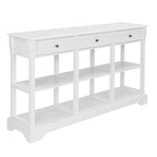 Table console bleu ciel / noir / blanc avec 3 tiroirs et une étagère, pour 1 personne