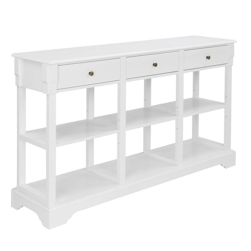 Table console bleu ciel / noir / blanc avec 3 tiroirs et une étagère, pour 1 personne