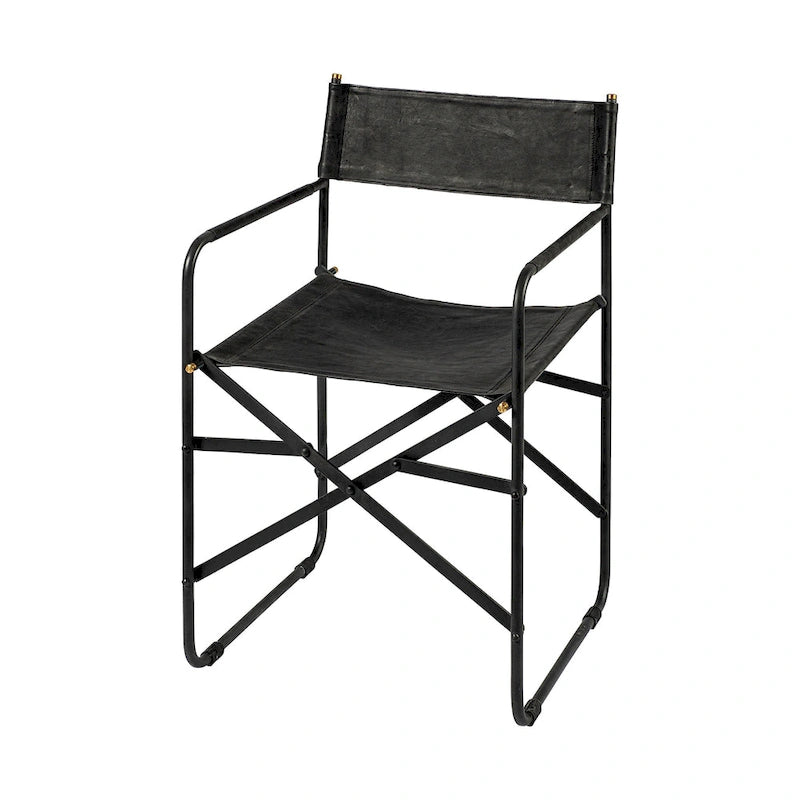 Chaise de salle à manger pliante en cuir véritable noir, simple, 50 cm L x 55 cm P x 84 cm H