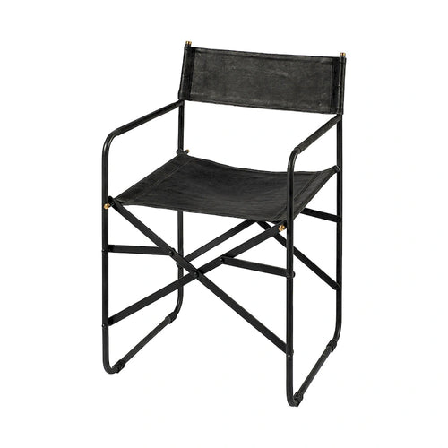 Chaise de salle à manger pliante en cuir véritable noir, simple, 50 cm L x 55 cm P x 84 cm H